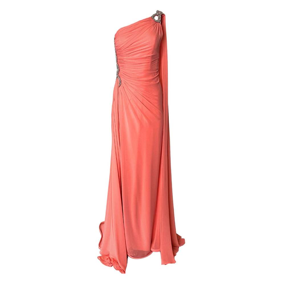 Cult Moda - One Shoulder Beaded Gown in Coral - FR 42